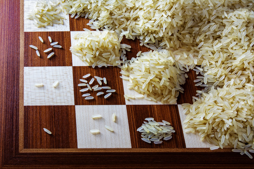 Reiskörner auf einem Schachbrett